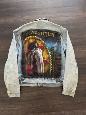 Vintage Levis Trucker Distressed Denim Jean Jacket Slaughter Band 20506-0216